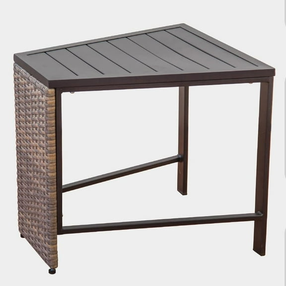 Domi Wicker Reclining Patio Side Table with Galvanized Steel Frame