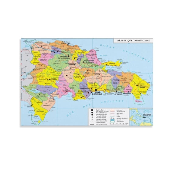 Domi-nican Republic Map Posters Canvas Poster Wall Art Picture Prints Hanging Photo Gift Decor Home Posters Artworks 08x12inch(20x30cm)