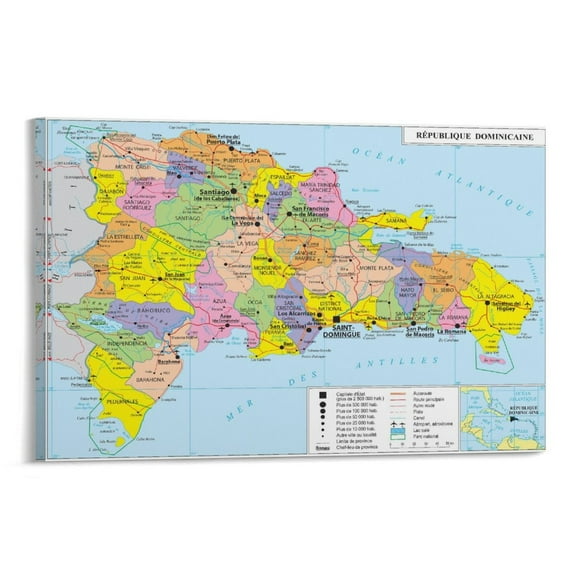 Domi-nican Republic Map Posters Gifts Canvas Painting Poster Wall Art Decorative Picture Prints Modern Decor 16x24inch(40x60cm)