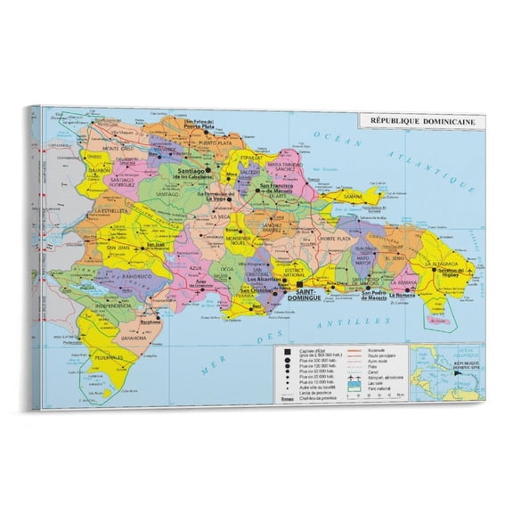 Domi-nican Republic Map Posters Wall Art Picture Painting Poster Canvas Print Posters Artworks Bedroom Living Room Decor 24x36inch(60x90cm)