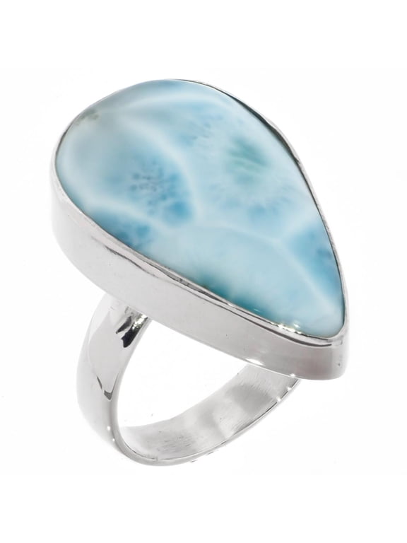 Domican Republic Blue Larimar 925 Sterling Silver Size 6 Ring, 1"