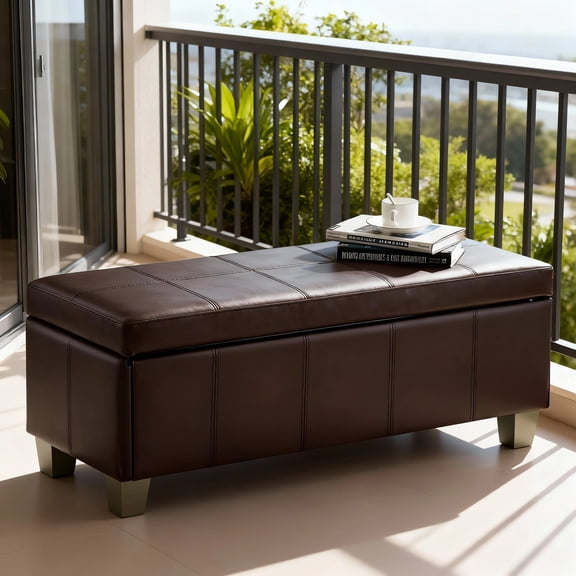 Domicare 41 inch Rectangle Ottoman with Storage for Living Room, Leather Storage Ottoman Bench & Padded Bedroom Bench, Multi-Functional Foot Rest, Toy Box, End of Bed Bench,Brown