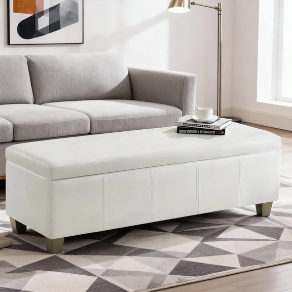 Domicare 41 inch Rectangle Ottoman with Storage for Living Room, Leather Storage Ottoman Bench & Padded Bedroom Bench, Multi-Functional Foot Rest, Toy Box, End of Bed Bench,White