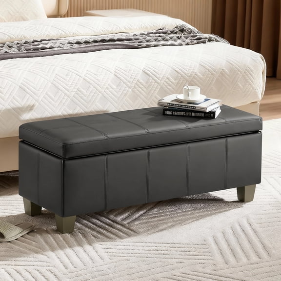 Domicare 51 inch Rectangle Ottoman with Storage for Living Room, Leather Storage Ottoman Bench & Padded Bedroom Bench, Multi-Functional Foot Rest, Toy Box, End of Bed Bench,Dark Grey