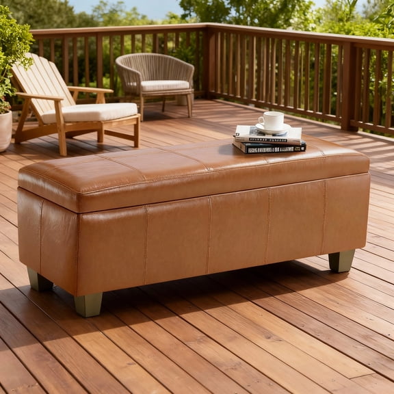 Domicare 51 inch Rectangle Ottoman with Storage for Living Room, Leather Storage Ottoman Bench & Padded Bedroom Bench, Multi-Functional Foot Rest, Toy Box, End of Bed Bench,Bronze