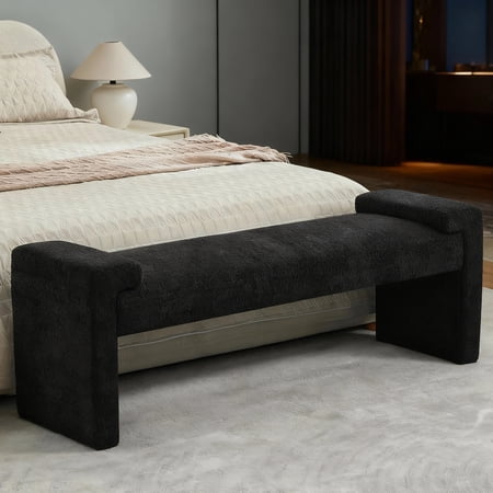 Domicare Long Upholstered End of Bed Bench, Plush Foot Stools Ottoman for Bedroom, Entryway Bench and Ottomans for Living Room,Black