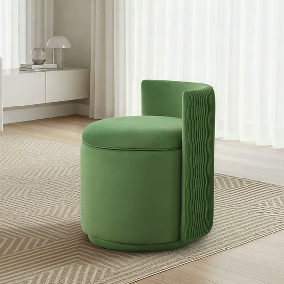 Domicare Wavy Pattern Swivel Chair - Vanity Chair, Accent Chair, Vanity Stool, Barrel Chair with Chair Storage,Green