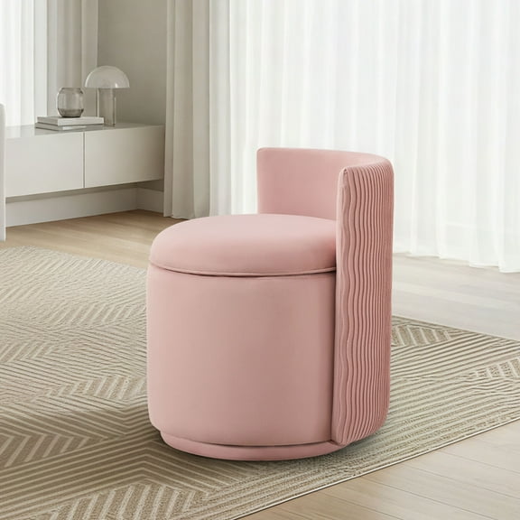 Domicare Wavy Pattern Swivel Chair - Vanity Chair, Accent Chair, Vanity Stool, Barrel Chair with Chair Storage，Pink