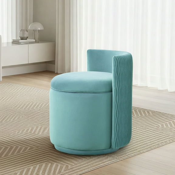 Domicare Wavy Pattern Swivel Chair - Vanity Chair, Accent Chair, Vanity Stool, Barrel Chair with Chair Storage,Teal