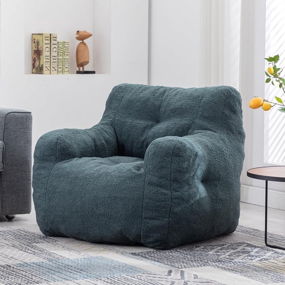 Domiluxe Bean Bag Chairs for Adults,Teddy Fabric Fluffy and Lazy Sofa with Armrests,Comfy BeanBag Sofa with Memory Sponge for Living Room,Bedroom,Green