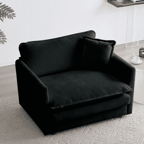 Domiluxe Single Sofa Chair,41" Modern Chenille Accent Chair with 1 Toss Pillow,Comfy Deep Seat Reading Sofa for Living Room Bedroom Apartment, White