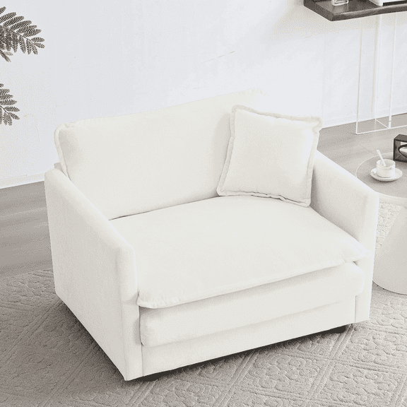 Domiluxe Single Sofa Chair,41" Modern Chenille Accent Chair with 1 Toss Pillow,Comfy Deep Seat Reading Sofa for Living Room Bedroom Apartment, White