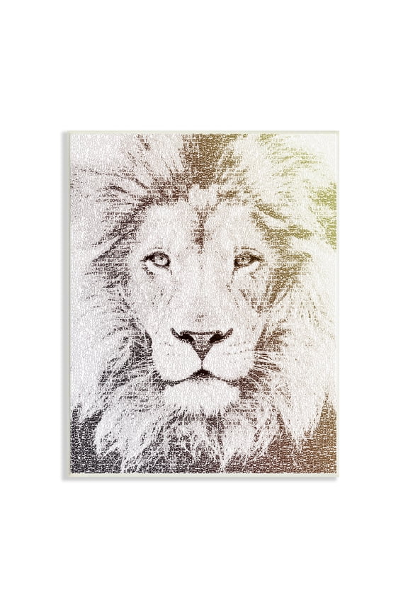 Dominant Lion Portrait Text Word Pattern Animal Mane 10 in x 15 in Framed Painting Art Print, by Stupell Home Décor