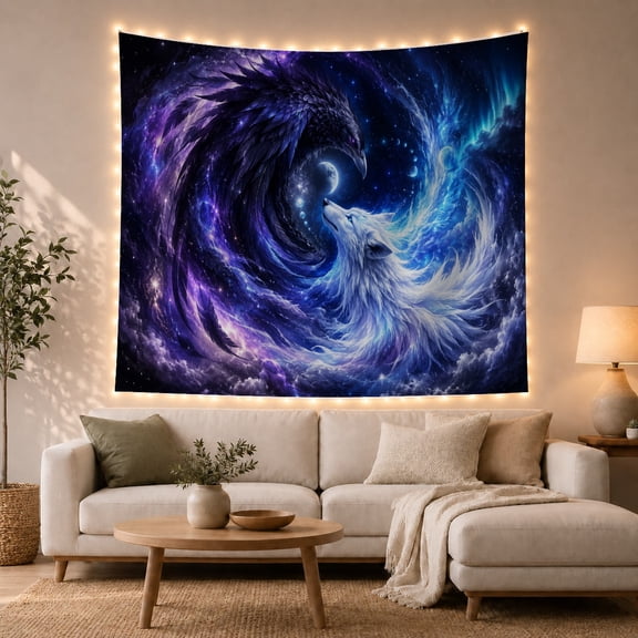 Dominated by Two With Powerful Figures Circular Balanced, Spooky Gothic for Gothic Decor Fans, Dark Art Decor, Halloween Gift, Tapestry Wall Hanging for Bedroom and Dorm
