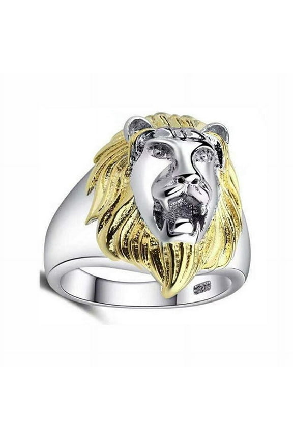 Dominating Punk Lion Head Ring: Mens Alloy Geometric Statement Ring, Electroplated Finish, Sizes 7-13