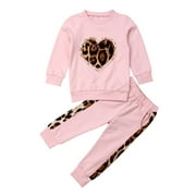 Domingbub Baby Girl Clothes Toddler Kid Baby Girl Winter Clothes Leopard love Tops Long Pants Outfit Pink 2-3 Years