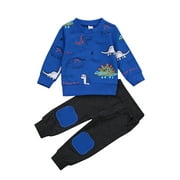 Domingbub Toddler Baby Boy Clothes Set Dinosaur/Fox Sweatshirt Top Jogger Pants Fall Winter Tracksuit Outfits Blue 12-18 Months