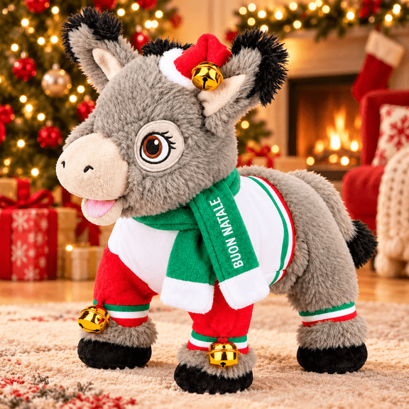 Dominic the Donkey Musical Christmas Plush, Animated Singing and Dancing Donkey with Push Button, Battery Operated Holiday Decoration for Christmas Parties and Gifts