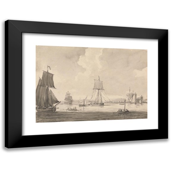 Dominic Serres 14x11 Black Modern Framed Museum Art Print Titled - Shipping in Southampton Water, off Calshott Castle
