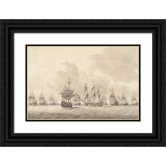 Dominic Serres 18x13 Black Ornate Wood Framed Double Matted Museum Art Print Titled - The Battle of the Dogger Bank, 5th August, 1781 (1781)