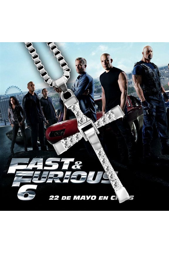 Dominic Toretto The Fast and The Furious Celebrity Vin Diesel Item Crystal Jesus Men Cross Pendant 14K White Gold Necklace Gift Jewelry