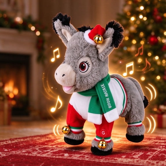 Simple Dancing Animations Dominic the Donkey Musical Christmas Plush, Singing and Dancing Battery ...