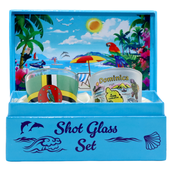 Dominica Caribbean Boxed Shot Glass Set (Set of 2)