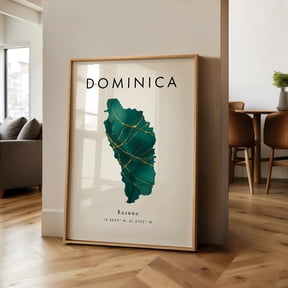 Dominica Map PRINTED Poster Green and Gold North America Wall Art Print Home Decor Geography Map Gift