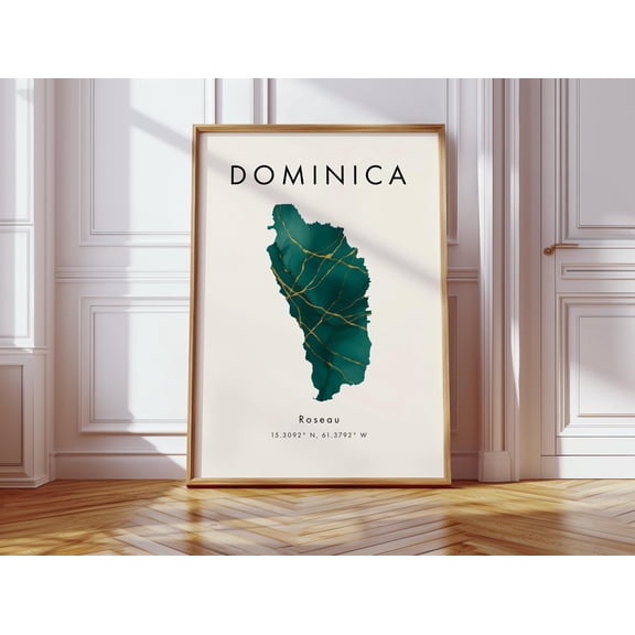 Dominica Map Poster Green and Gold North America Wall Art Print Home Decor Geography Map Gift