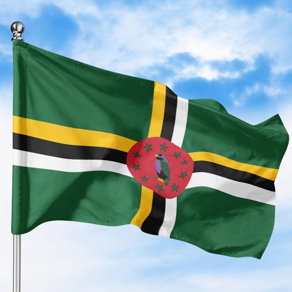 Dominica Outdoor Flag (2x3ft) by DreamController - Durable, Fade-Resistant Polyester, Double-Stitched, Brass Grommets - HD Printed Caribbean Flag - Made in USA
