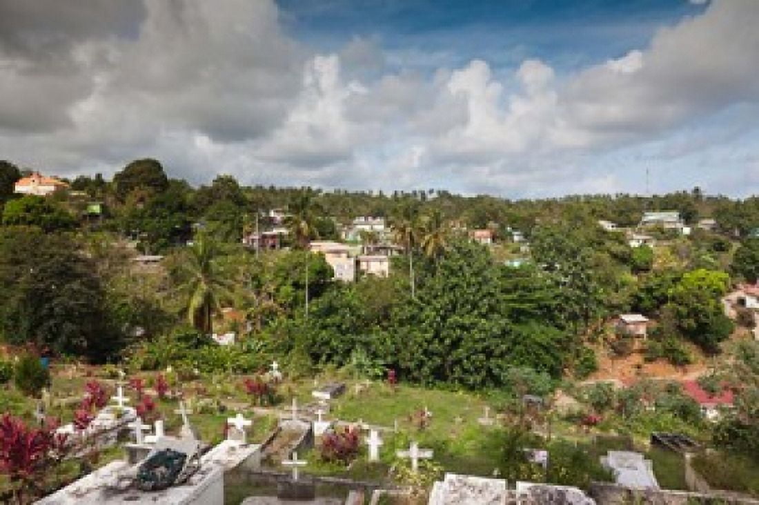 Dominica Wesley elevated town view Canvas Art - Walter Bibikow DanitaDelimont (28 x 19)