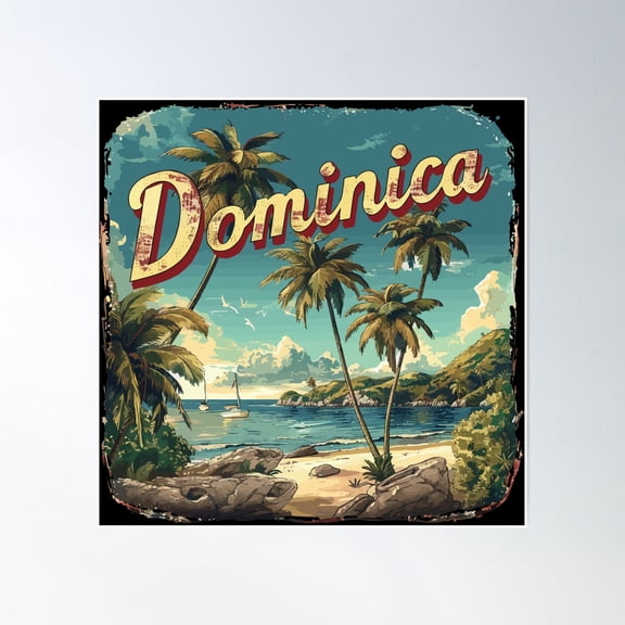 Dominica (With White And Red Lettering) Poster Wall Art, Modern Wall Decor, 30x30 UNFRAMED