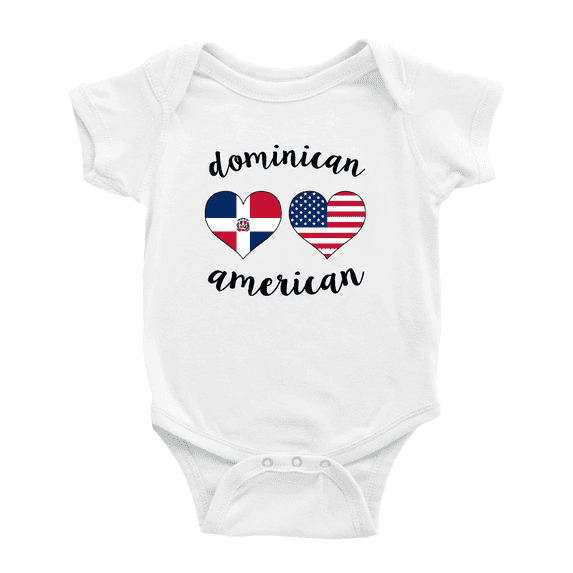 Dominican American Flag Two Hearts Baby Bodysuit Newborn Clothes Outfits (White, 12-18 Months)