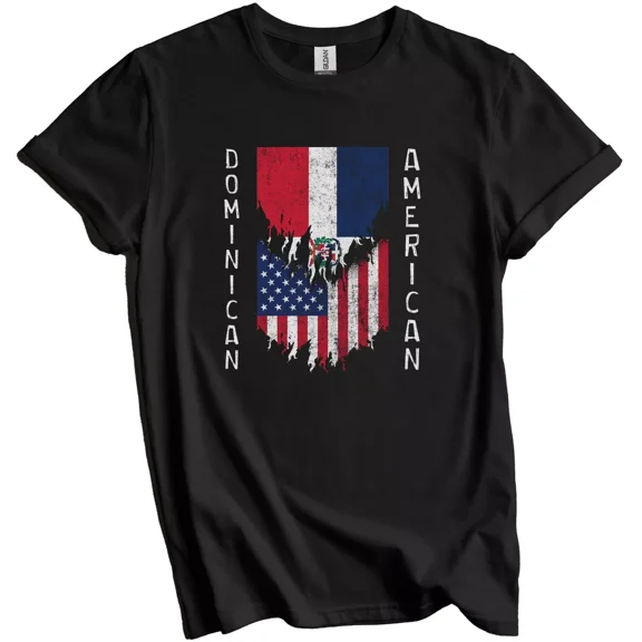 Dominican American Flags Ripped Torn Dominican Republic T-Shirt Gift for Men Women Unisex Tee, Unisex T-Shirt