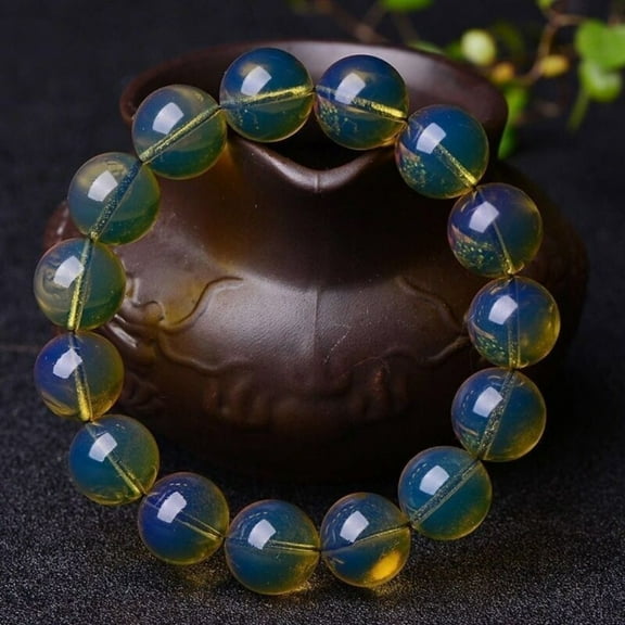 Dominican Blue Imitation Amber Bracelet 20mm Polished Beads Mala Prayer Beads Stretch Wristband Men Women Jewelry