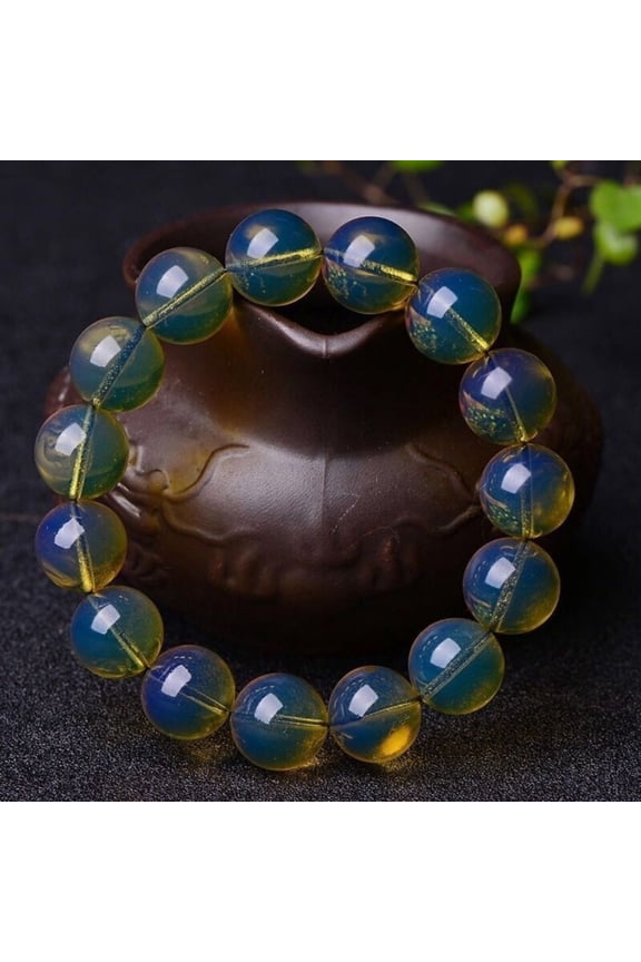 Dominican Blue Imitation Amber Bracelet 20mm Polished Beads Mala Prayer Beads Stretch Wristband Men Women Jewelry