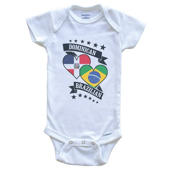 Dominican Brazilian Heart Flags Dominican Republic Brazil Baby Bodysuit, 0-3 months white