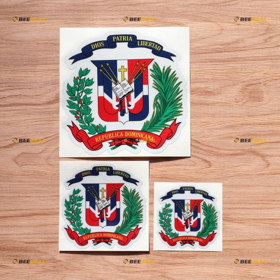 Dominican Country Coat of Arms Vinyl Decal Sticker - 3 Pack Reflective, 3 Inches, 4 Inches, 6 Inches