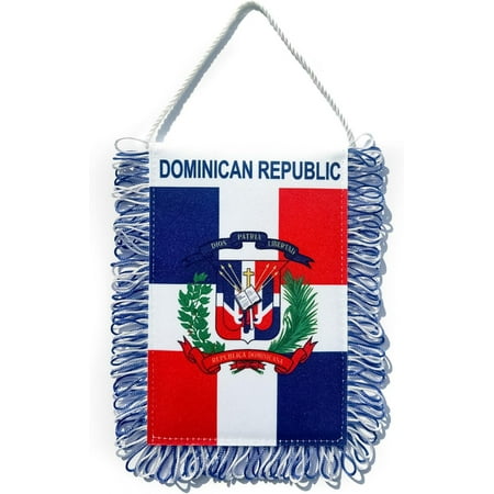 Dominican Flag 4X6 Inch Fringe Dominican Republic Flags Car Window Hanging Flag Mini Flag Banner Double Sided Hanging Flag