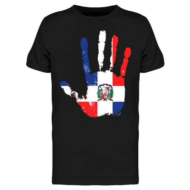 Dominican Flag Handprint T-Shirt Men -Image by Shutterstock, Male Large