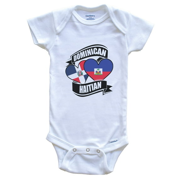 Dominican Haitian Hearts Dominican Republic Haiti Flags Baby Bodysuit, 3-6 Months White