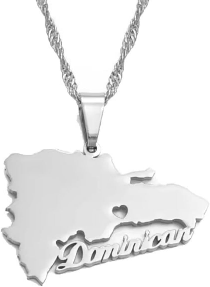 Stainless Steel Dominican Republic Map Pendant Necklace - Gold Plated Flag Jewelry 2 thumbnail image