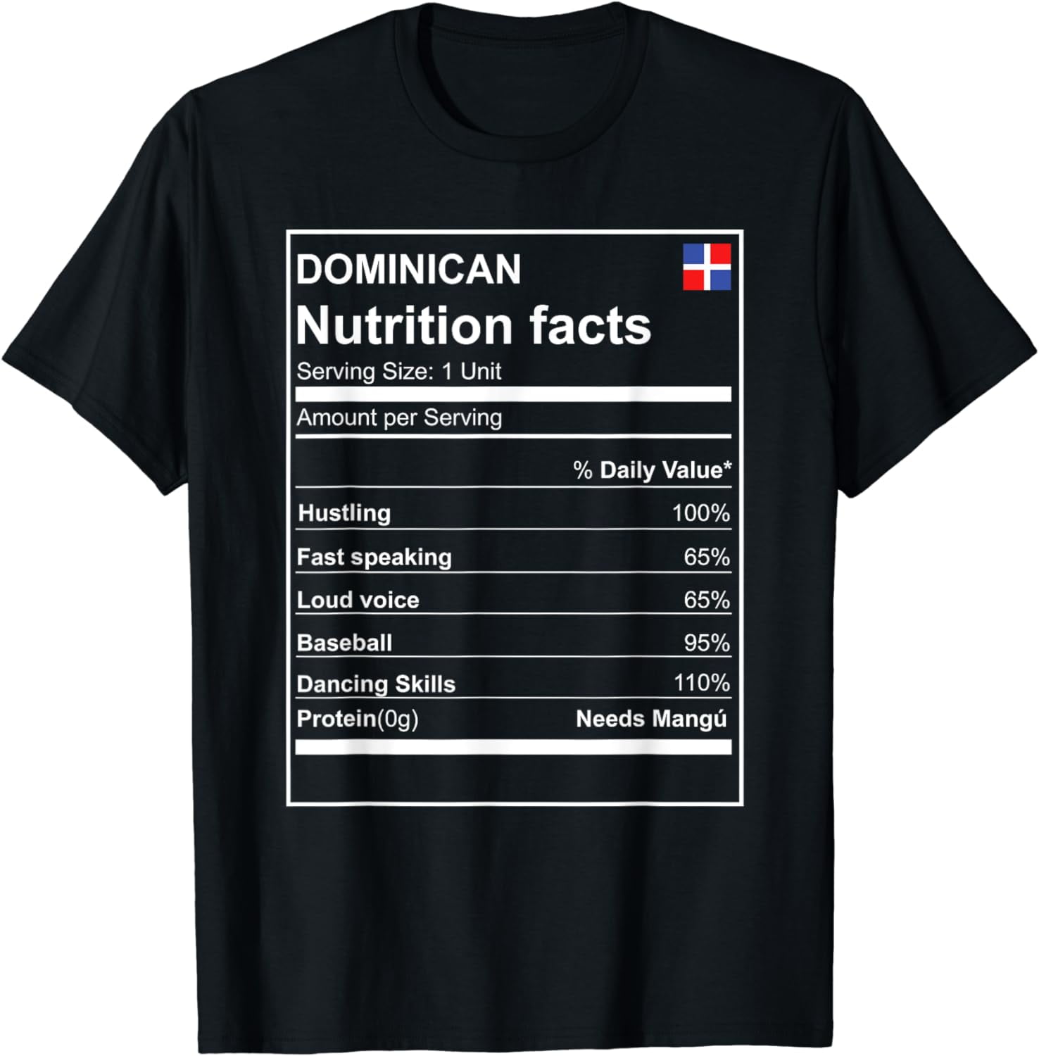 Dominican Nutrition Facts cool and modern tshirt - Walmart.com