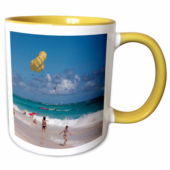 3drose, Dominican Republic, Bavaro Beach, Parasailing - Ca14 Len0211 - Lisa S. Engelbrecht, 11oz Two-tone Yellow Mug