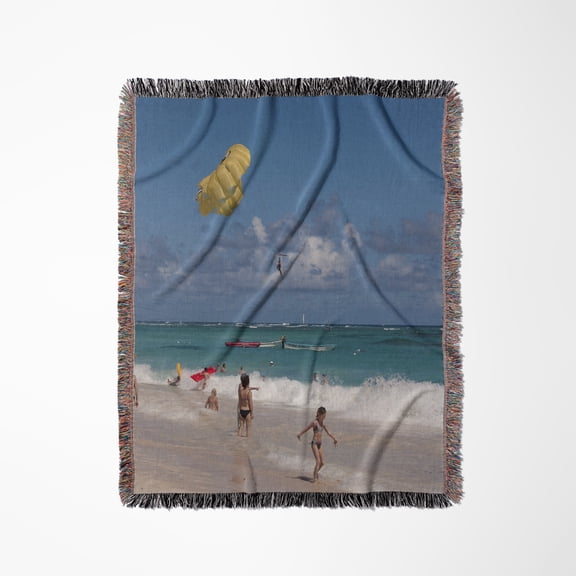 Dominican Republic, Bavaro Beach, Parasailing - Ca14 Len0211 - Lisa S. Engelbrecht, Woven Blanket