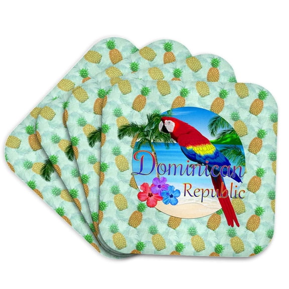 Dominican Republic Caribbean Beach Parrot On A Pineapple Pattern., set of 4 Coasters - Soft