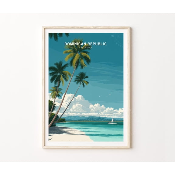 Dominican Republic Caribbean Tropical Beach Palm Nature Wall Art, Unframed Paper Poster 8x10in