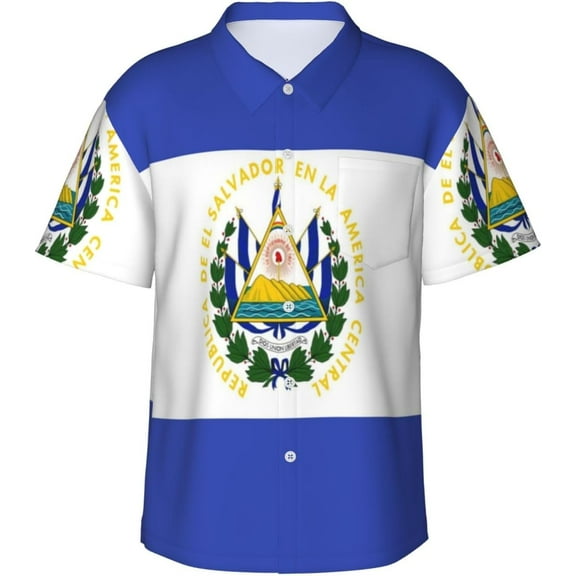 Dominican Republic Coat of Arms Mens Hawaiian Shirt Short Sleeve Casual Button Up Tropical Summer Beach Shirt