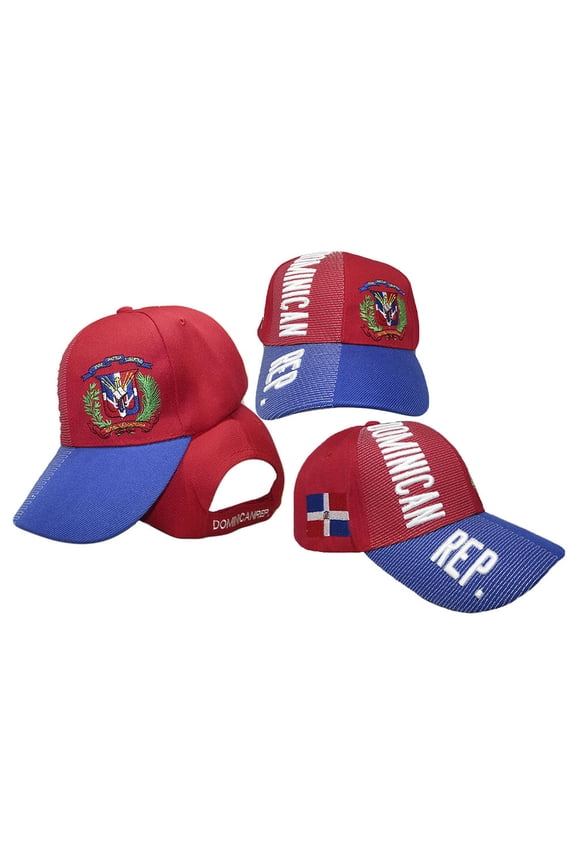 Dominican Republic Country Letters Emblem Red Blue Bill 3-D Embroidered Cap Hat