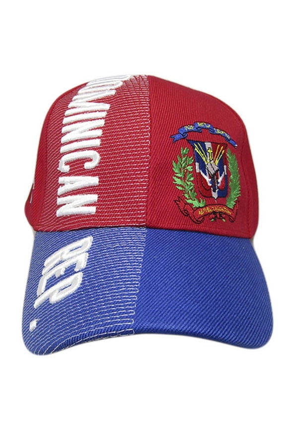Dominican Republic Country Letters Emblem Red Blue Bill 3-D Embroidered Cap Hat